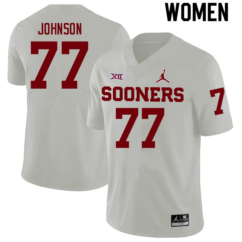 Women #77 Jeffery Johnson Oklahoma Sooners College Football Jerseys Sale-White - Click Image to Close